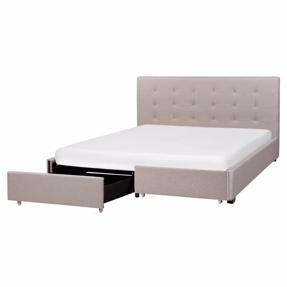 Letto contenitore matrimoniale Beliani imbottito in tessuto grigio con cassetti L/P/H: 160 x 200 x 28 cm – 2