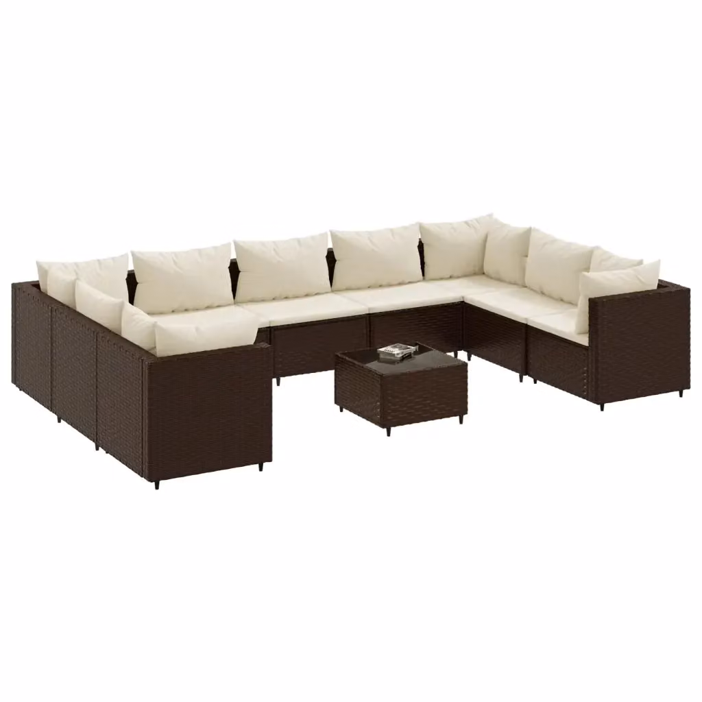 Set da giardino componibile vidaXL a forma di L con divani, elementi angolari, tavolino da caffè e cuscini, marrone e bianco – 2