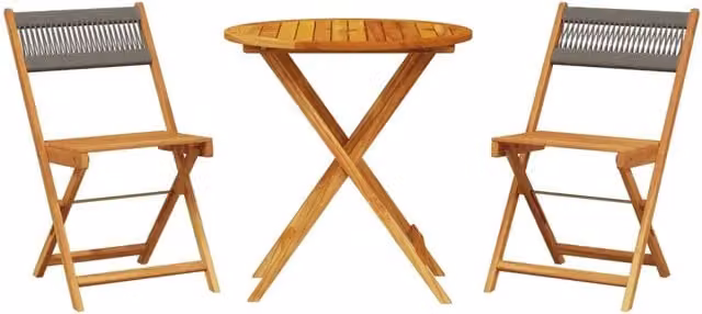 Set da Bistrot 3pz | Set Salotto da Giardino Grigio in Polipropilene e Legno Massello