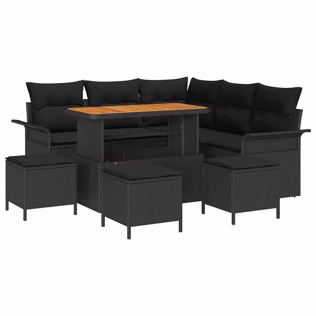 Set Divano da Giardino vidaXL 9 Pezzi con Cuscini e Contenitore, Design Moderno a L, Colore Nero – 2