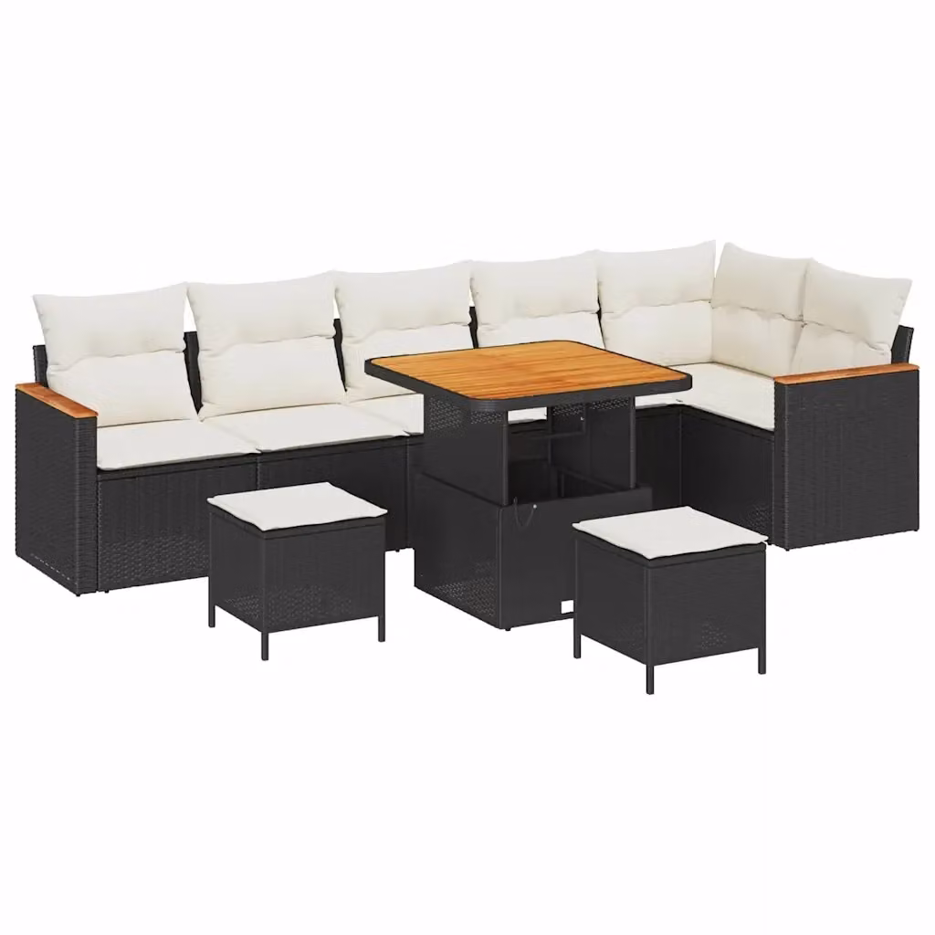 Set Divano da Giardino Moderno vidaXL in Polyrattan Nero con Cuscini e Tavolino da Esterno – 2