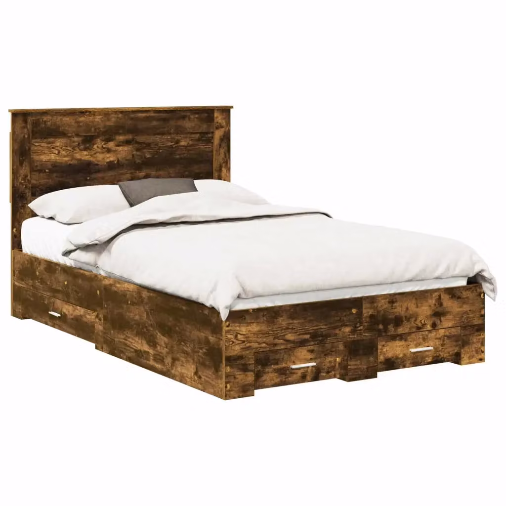 Struttura del letto con cassetto vidaXL in legno Rovere fumé, L 120 x P 190 cm – 2