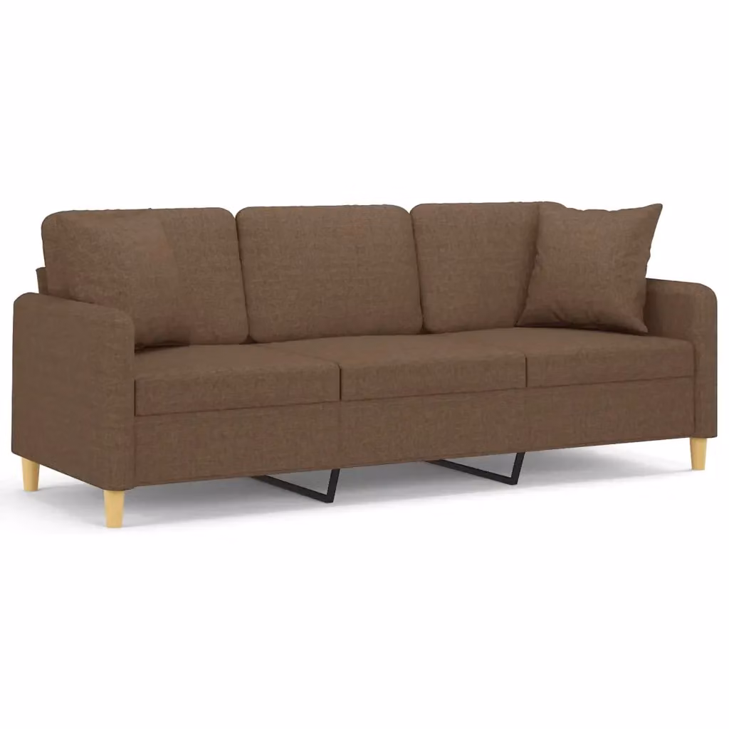 Divano a 3 posti moderno vidaXL in tessuto marrone con cuscini e struttura in metallo L: 198 cm, P: 80 cm, H: 77 cm – 2