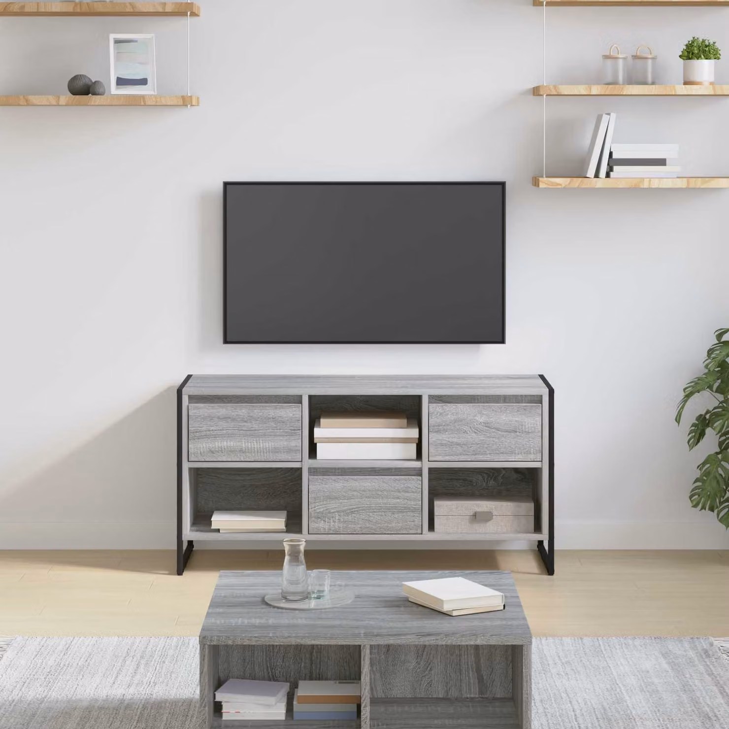 Mobile TV vidaXL Grigio con finitura legno, L 100 x P 36 x H 49,5 cm