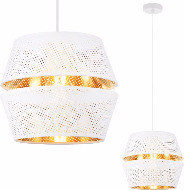 Lampada a sospensione Asti Duo bianco a 1 luce paralume bianco-oro forma della cornice S-S