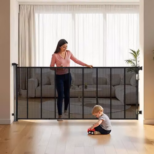 VEVOR Cancelletto Retrattile, Rete Estensibile max. 5150 mm di Larghezza, Altezza 980 mm, con Strisce in Fibra di Vetro Rinforzata, Cancelletto Retrattile in Rete per Cani, Animali Domestici, Nero