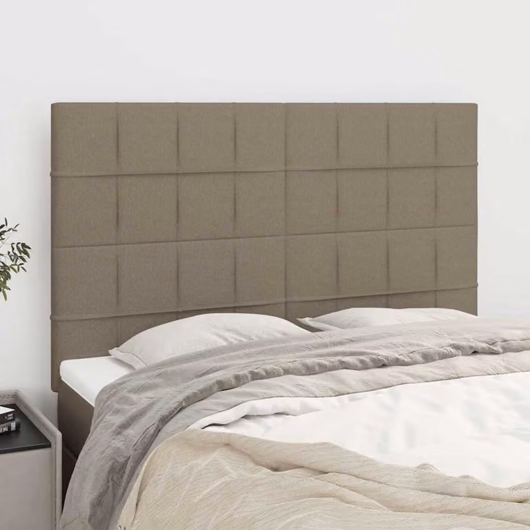 Testiera per letto vidaXL in tessuto color tortora con struttura in legno L: 144 cm, P: 5 cm, H: 118-128 cm