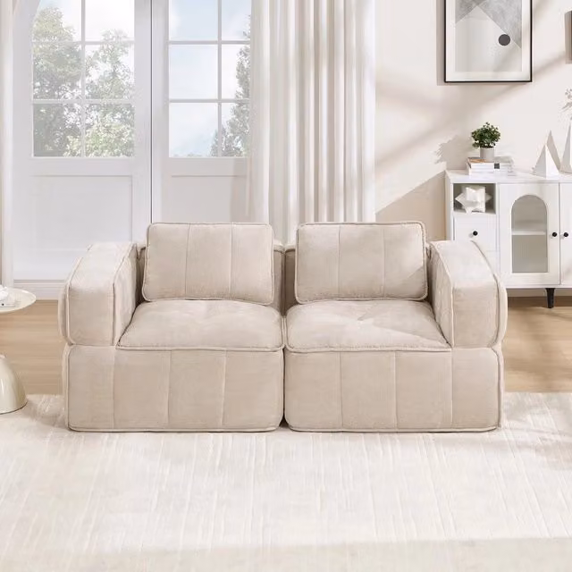 Divano angolare 2 posti ¨C Minimal ¨C tessuto beige senza braccioli imbottito