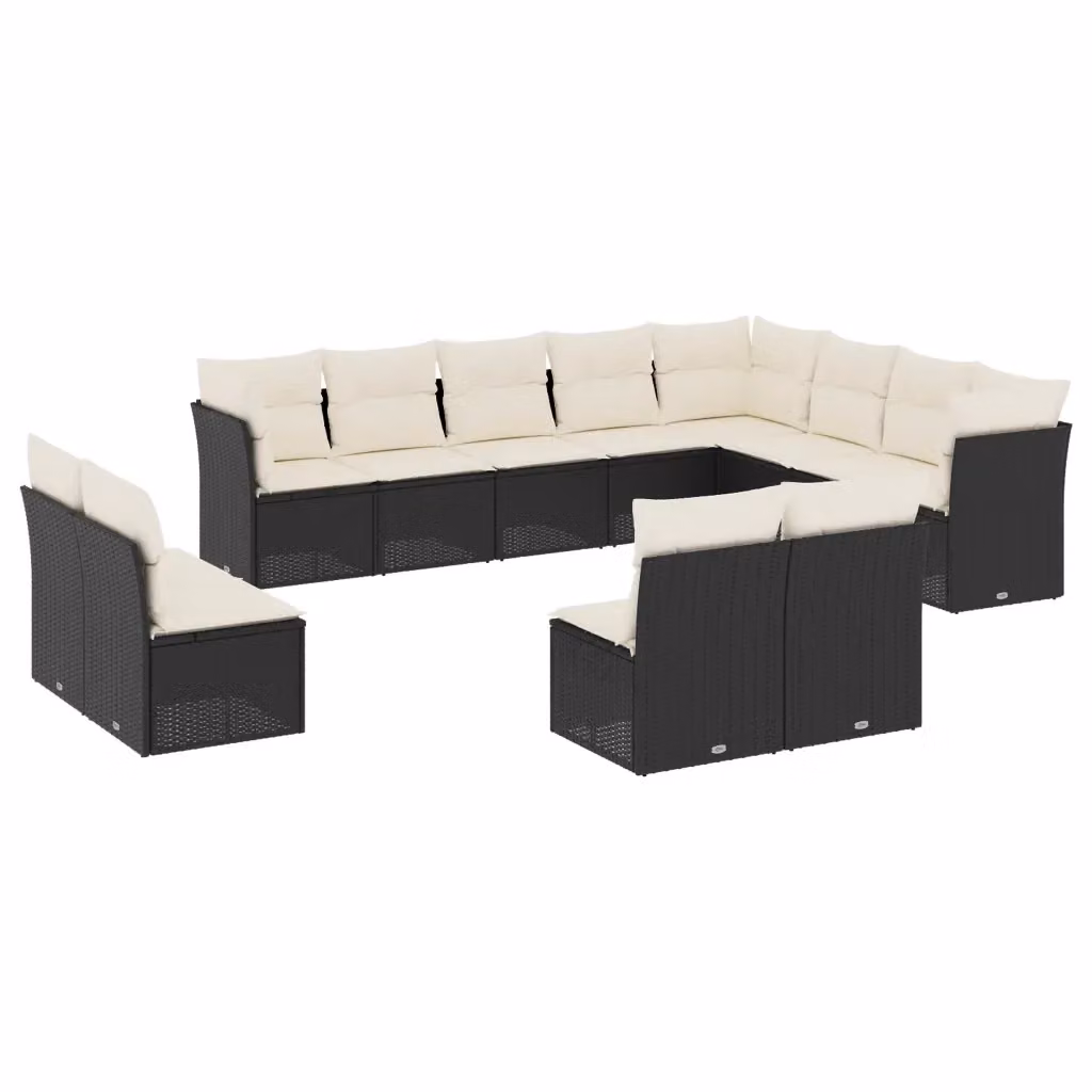 Set di Divani da Giardino vidaXL a Forma di U con Cuscini, Nero e Bianco, 12 Pezzi in Polyrattan e Metallo – 2
