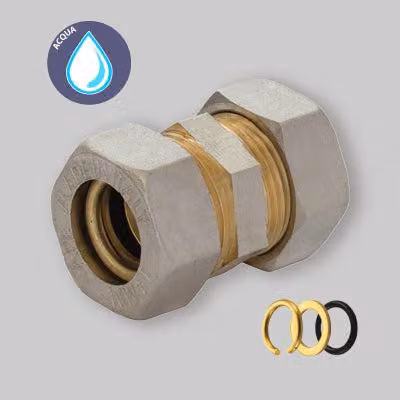 RACCORDO DIRITTO DOPPIO A COMPRESSIONE O-RING PER TUBO RAME APE Ø28 mm