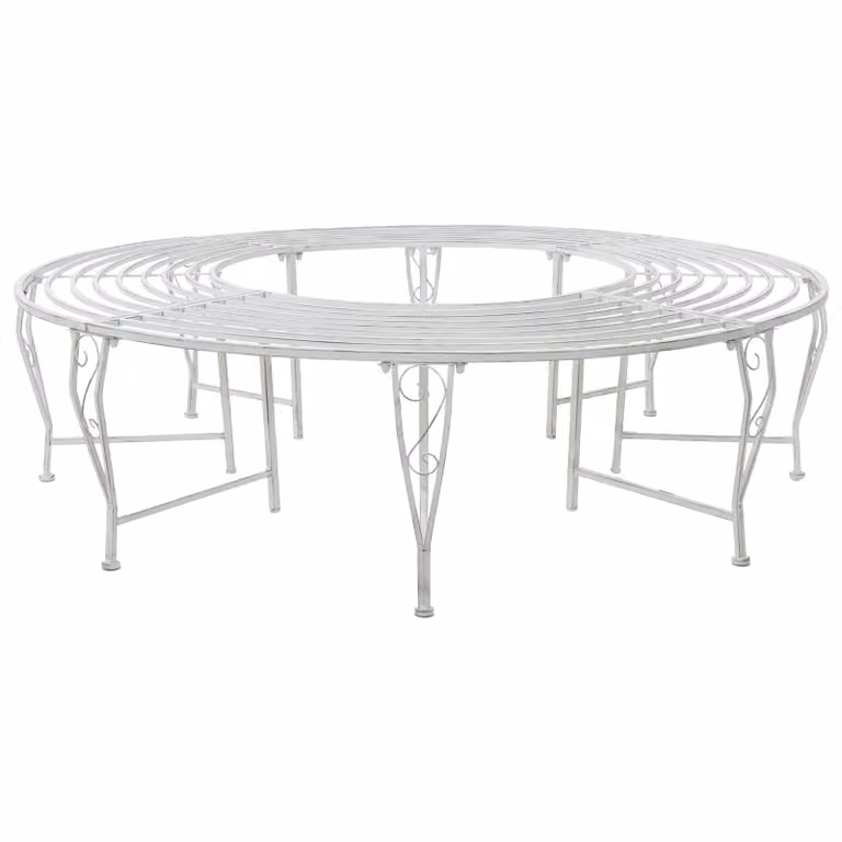 Panchina per alberi da 8 posti vidaXL in acciaio bianco antico Ø 160 x 44 cm