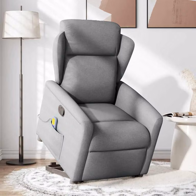 vidaXL Poltrona Alzapersona Massaggi Reclinabile Grigio Chiaro Tessuto