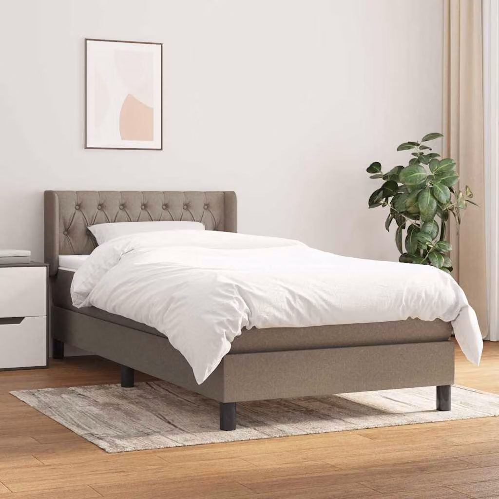 vidaXL Giroletto a Molle con Materasso in Tessuto Beige e Bianco, L/P/H: 90 x 190 cm – 1