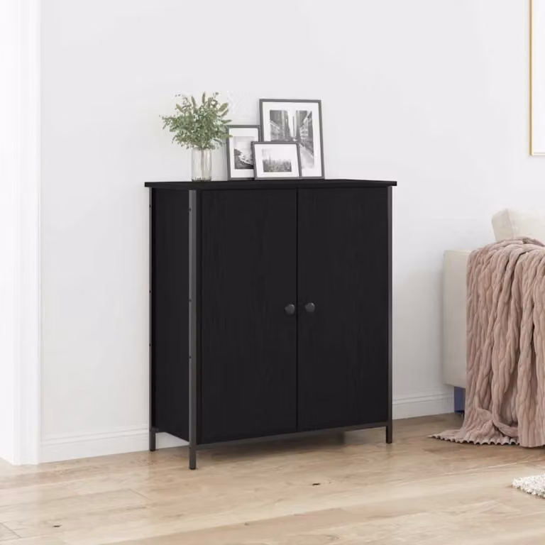 Credenza moderna vidaXL in legno ingegnerizzato e metallo, colore nero e marrone, L 70 cm x P 30 cm x H 80 cm