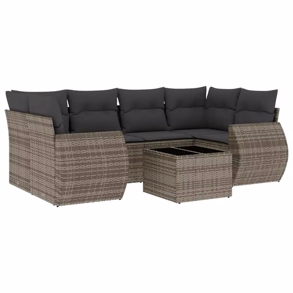 Set di divani da giardino vidaXL 7 pezzi con cuscini grigi in rattan e struttura in acciaio rivestito in polvere – 2