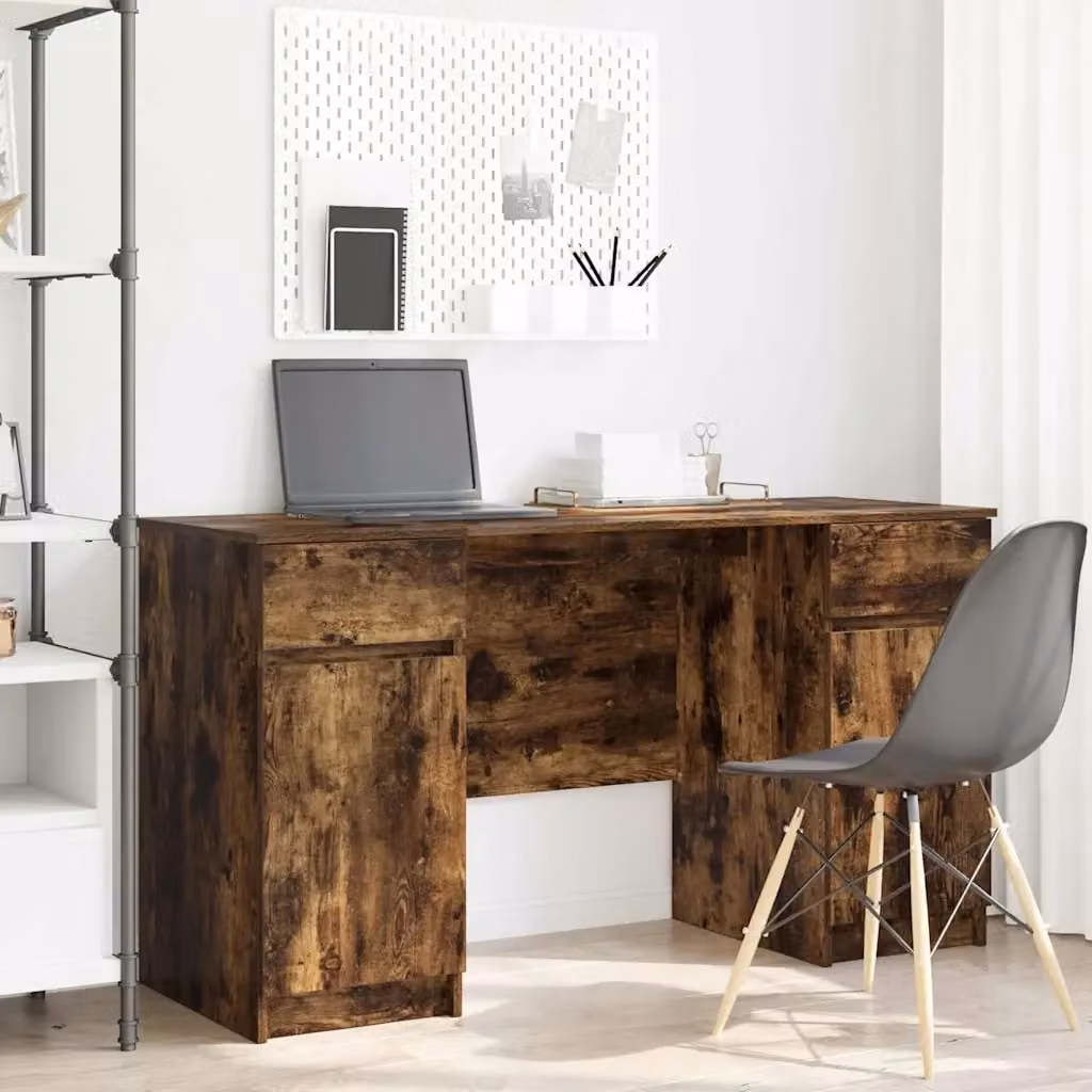 Scrivania moderna in legno color rovere e marrone con piano rettangolare L: 140 cm, P: 49 cm, H: 76 cm – 2