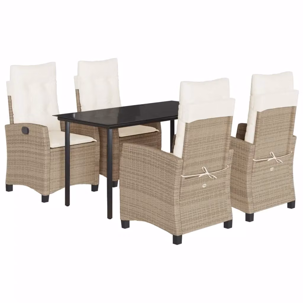 Set da Pranzo da Giardino vidaXL in Polyrattan con Cuscini Beige e Tavolo in Vetro 5 Pezzi – 2
