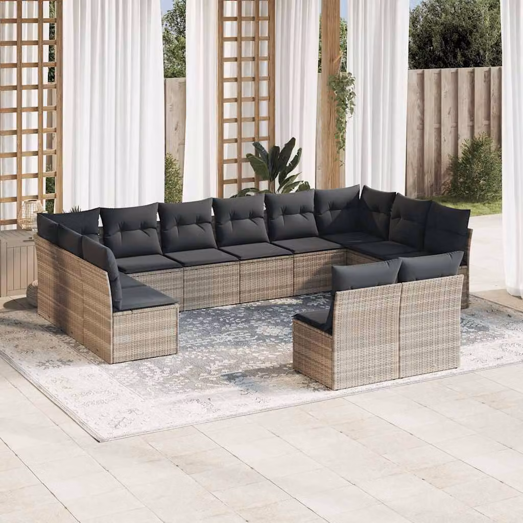 vidaXL Set Divano da Giardino a Forma di U in Polyrattan Grigio con Cuscini Imbottiti e Rivestimenti Rimovibili – 1