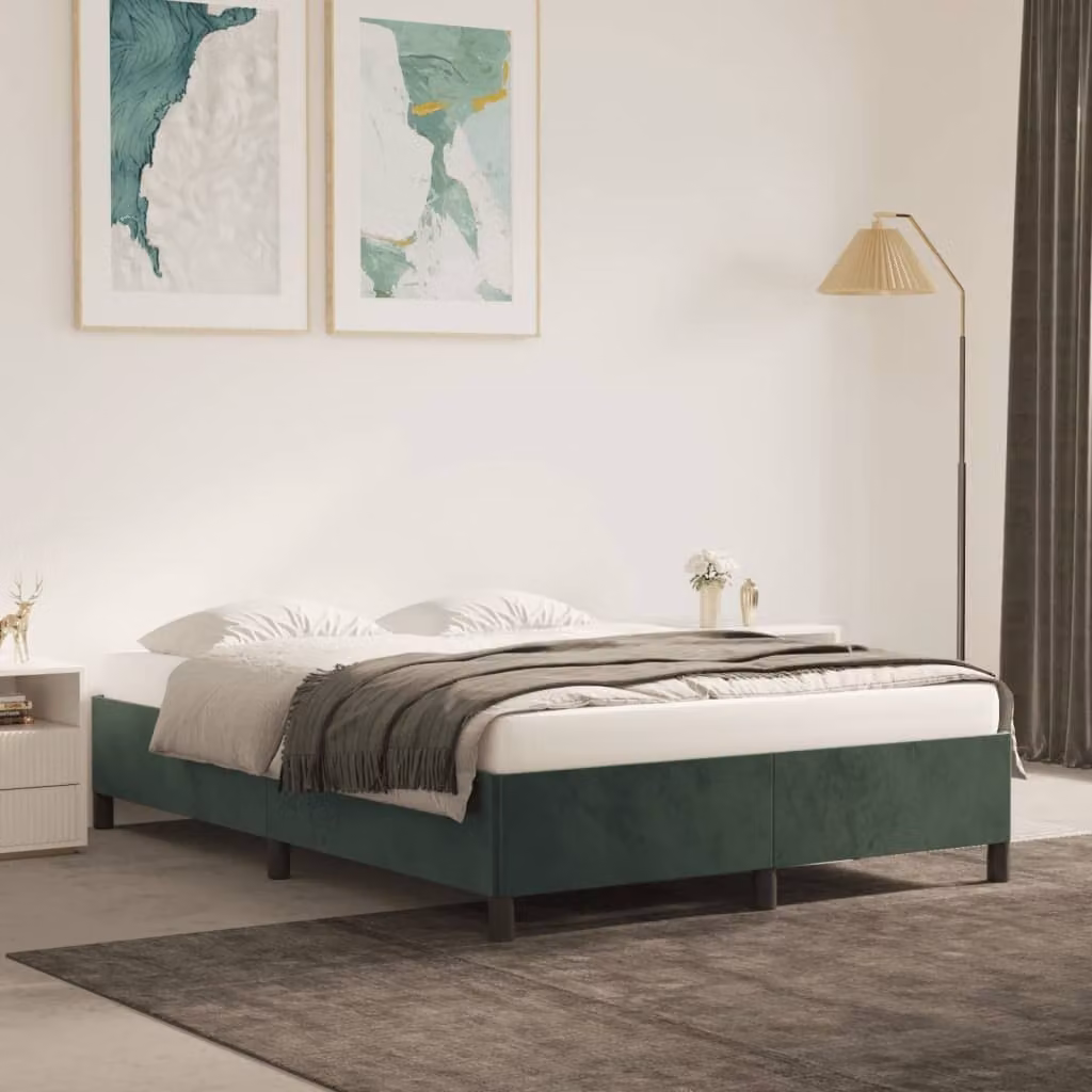 The Living Store Struttura letto in velluto verde scuro 140x190 cm