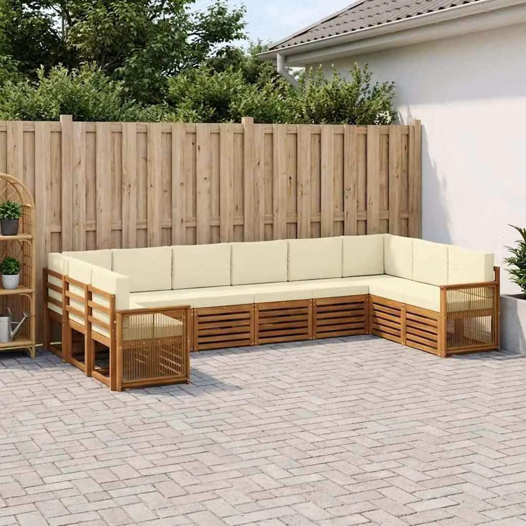 Set di divani da esterno vidaXL 7 pz in legno di acacia con cuscini, forma a L, colore marrone e beige