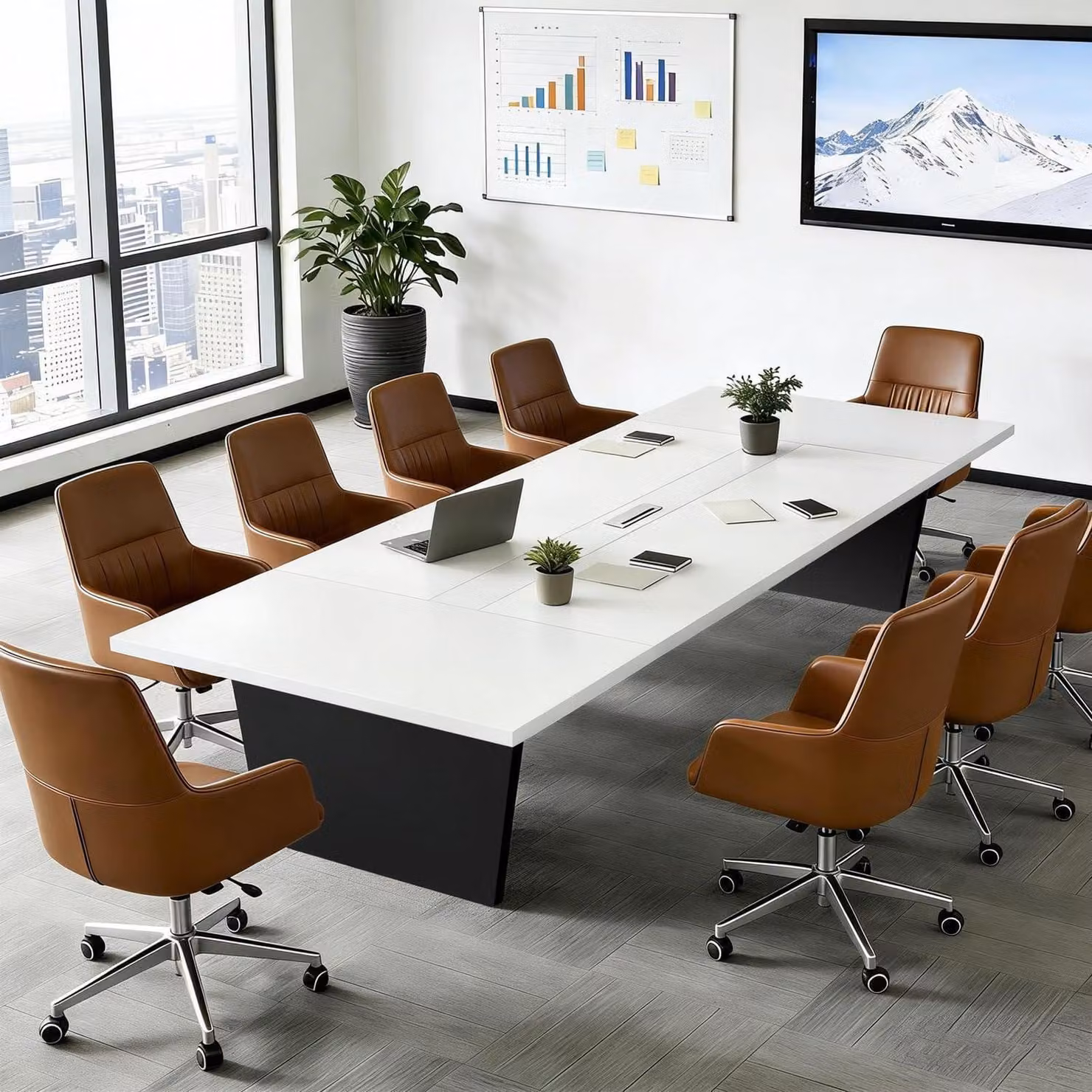 Tavolo da conferenza per ufficio, dimensioni 160x80x74 cm, colore nero/bianco, con piano di 2,5 cm di spessore