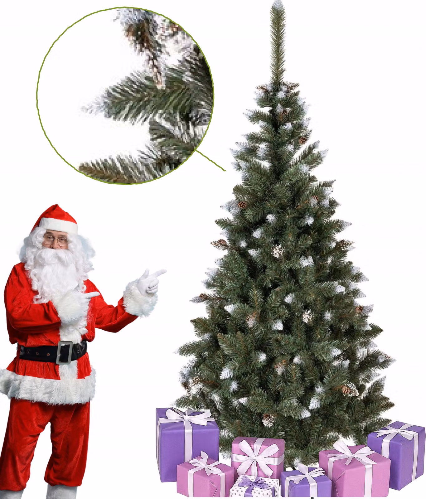 Albero di Natale artificiale Diamond Pine Premium 220 cm con supporto in metallo innevato