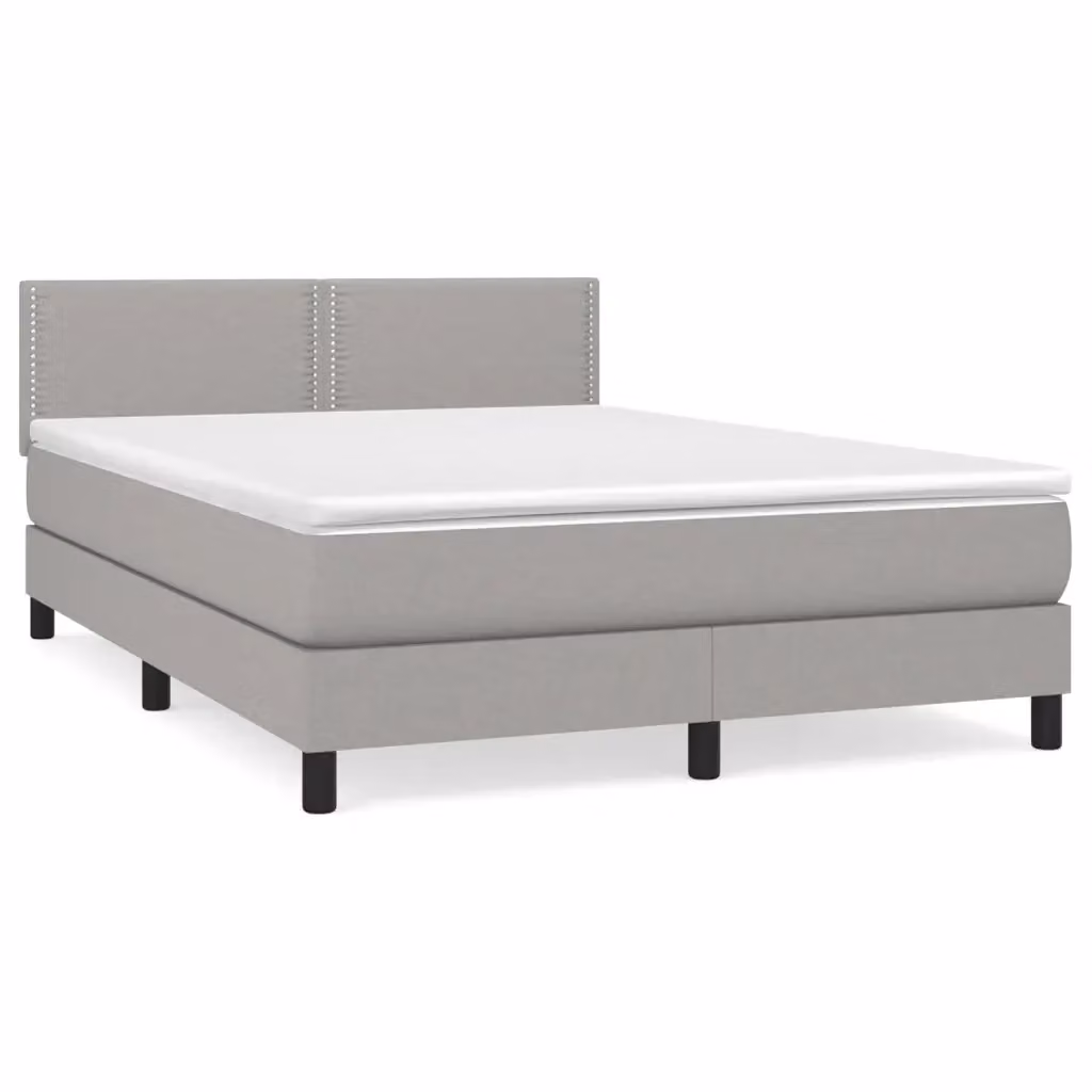 vidaXL Giroletto a Molle Ibrido con Materasso in Tessuto Grigio e Bianco L/P/H: 193 x 144 x 88 cm – 2