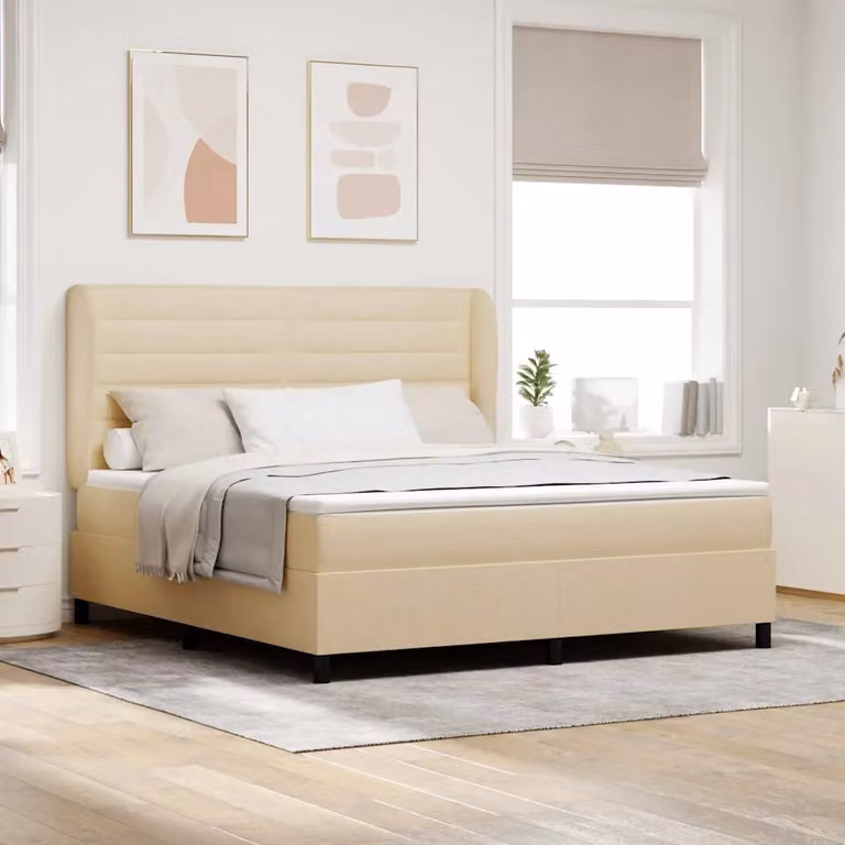 Letto a molle con materasso vidaXL in tessuto beige L 180 x P 200 cm