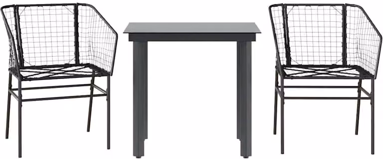 Set Mobili da Pranzo per Giardino 3 pz Nero Polyrattan Vetro