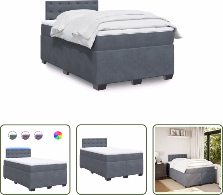 The Living Store Letto a molle con materasso grigio scuro 120x190 cm in velluto