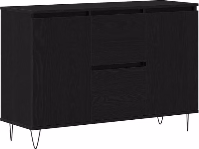 Credenza moderna in legno multistrato Rovere e Nero per soggiorno o sala da pranzo, L 101,5 cm x P 35 cm x H 70 cm – 1