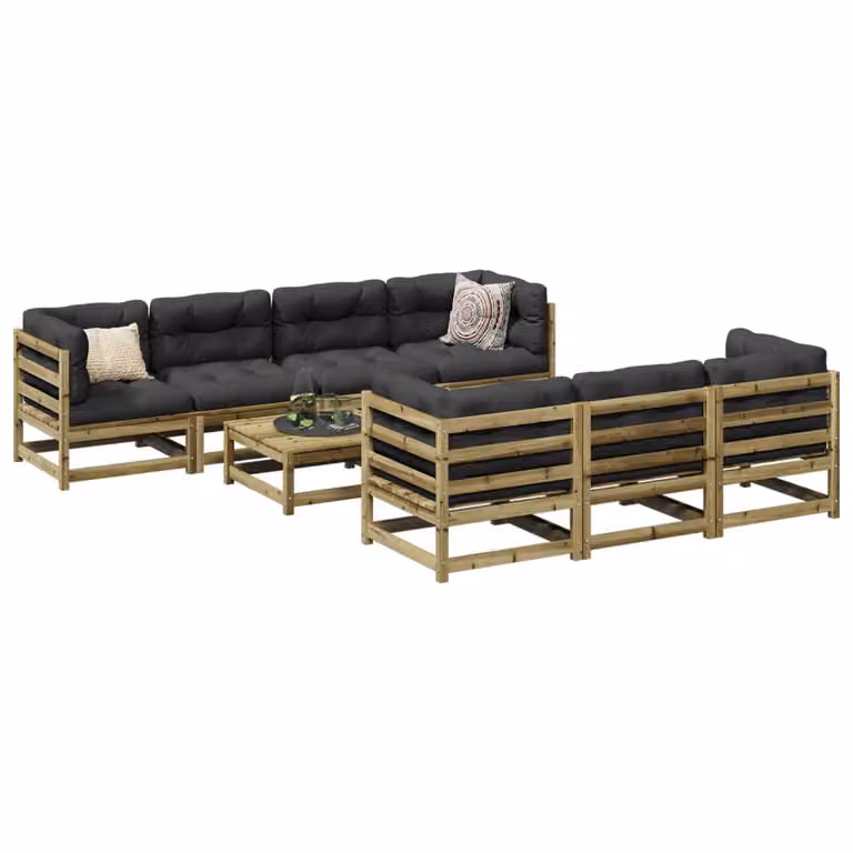 Set di Divani da Giardino vidaXL 8 Pezzi in Legno di Pino Trattato con Cuscini Antracite, Marrone e Grigio