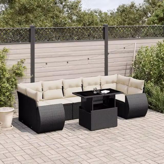 Set Divani da Giardino con Cuscini 8 pz Nero in Polyrattan 3268406