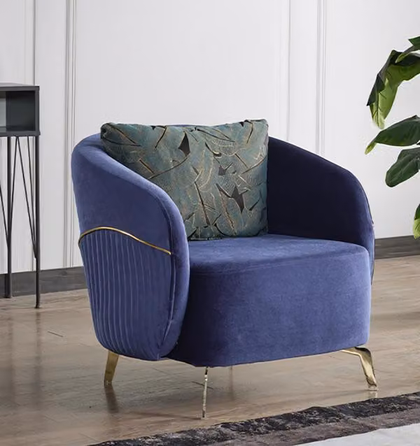 Sessel Design Couch Sofa Relax Hochwertig Textil Polster Sitzer Luxus Blau