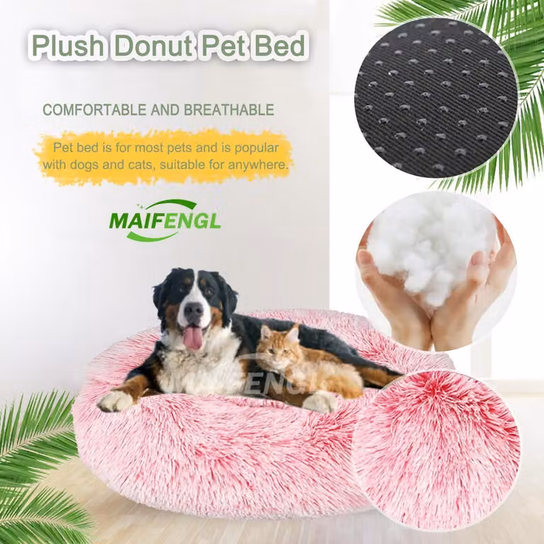 Cuccia per cani a forma di ciambella, in peluche, lavabile, morbida, color rosa sfumato, diametro 60 cm