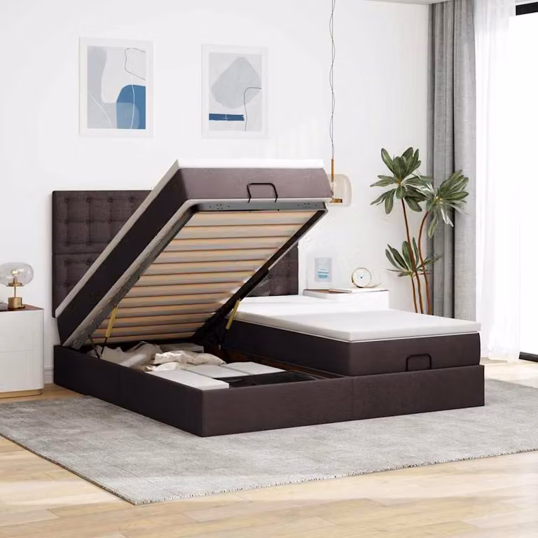 vidaXL Struttura Letto con Contenitore e Materasso in Tessuto L: 180 cm, P: 200 cm, H: 203 cm