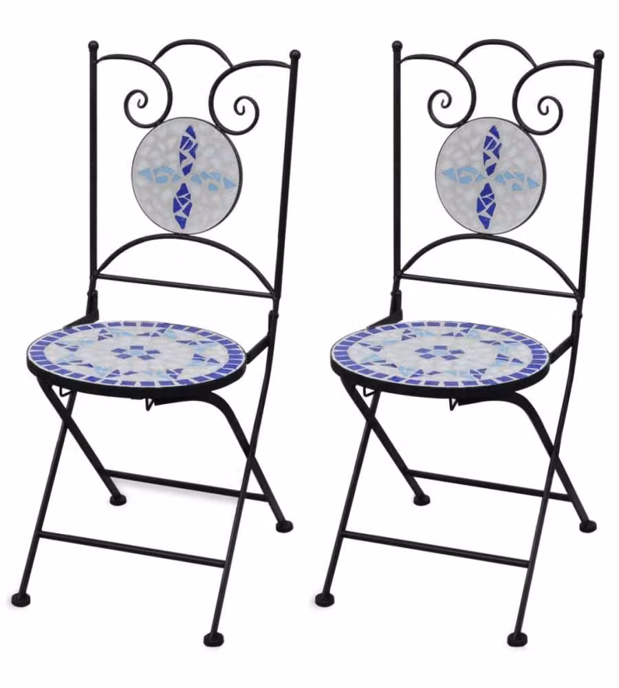 Sedie da Bistrot Pieghevoli 2 pz in Ceramica Blu e Bianco