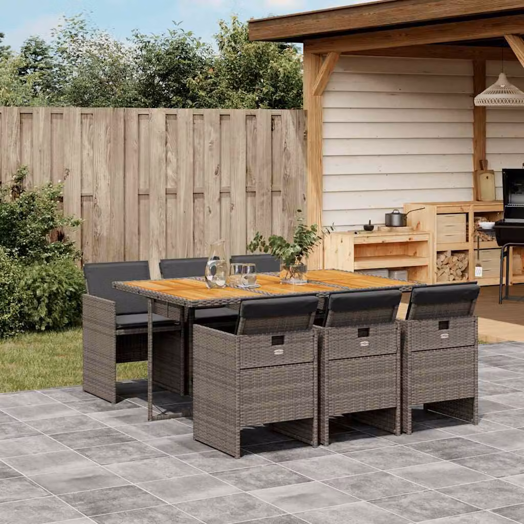 vidaXL Set da Pranzo da Giardino 7 pz in Polyrattan e Legno di Acacia Grigio e Marrone – 1