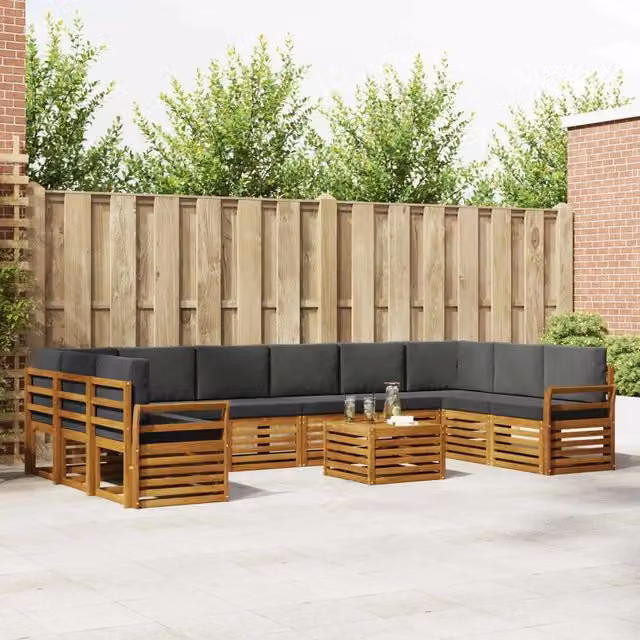 Set di divani da esterno a L vidaXL in legno di acacia con tavolo da caffè, 11 pezzi, colore beige e antracite – 1