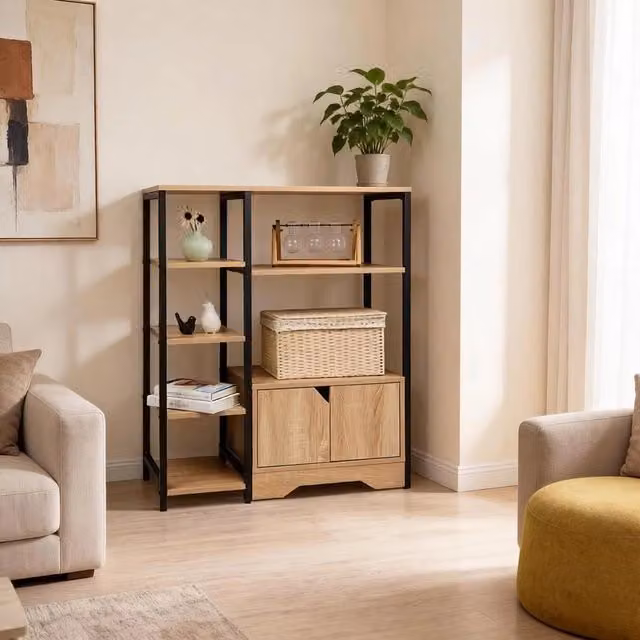 Libreria d'angolo moderna REDOM in MDF color rovere chiaro, L 80 cm x P 35 cm x H 97 cm