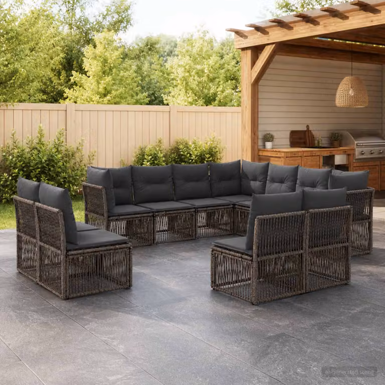 Set Divano da Giardino vidaXL 11 pz a Forma a U Grigio con Cuscini e Struttura in Metallo