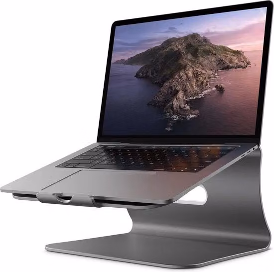 Supporto Portatile per Lavoro Ergonomico in Alluminio - Regolabile per Notebook - Colore Argento - Adatto per Portatili fino a 15,6 Pollici - Progettato per Durata