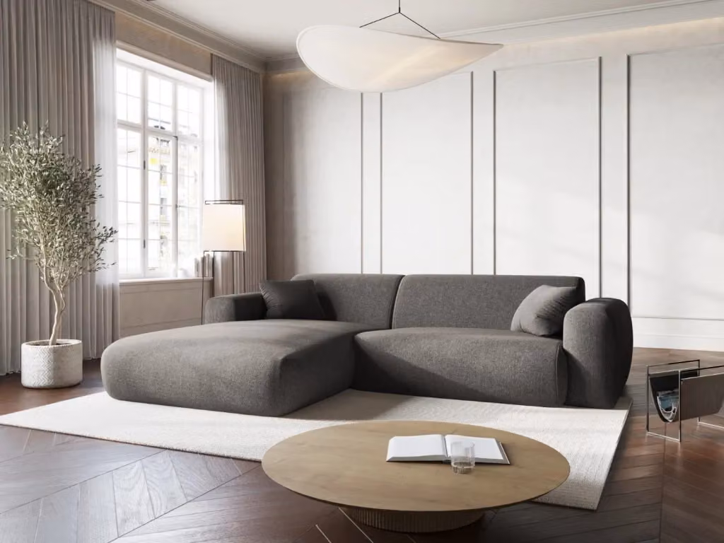 Divano angolare sinistro Nolio Cosmopolitan Design a 4 posti in ciniglia grigio L: 235 cm, P: 104 cm, H: 72 cm – 2