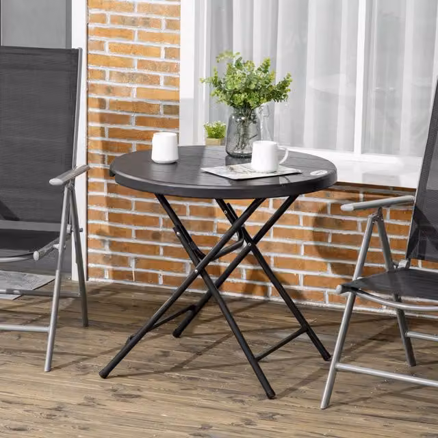 Tavolo da pranzo rotondo pieghevole OKWISH per esterni in acciaio e plastica grigio opaco – 1