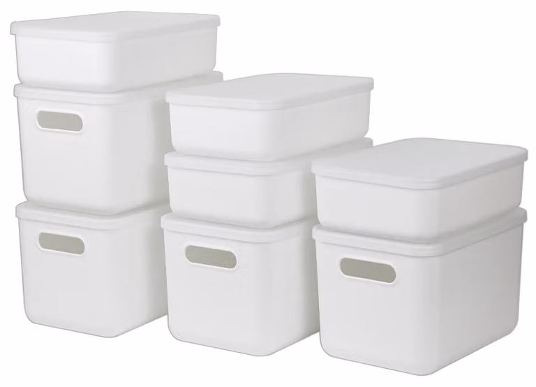 Scatole di stoccaggio con coperchio - Set di 8 contenitori in plastica impilabili