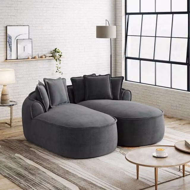 Divano modulare 184.0x164.0x67.0 cm trasformabile in letto in ciniglia grigio