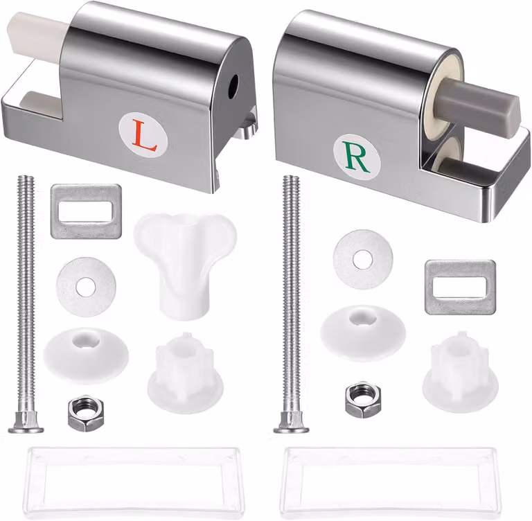 Set di 2 sedili per WC con sistema di fissaggio, chiusura ammortizzata, universali, realizzati in ABS e metallo, adatti per diverse tipologie di WC