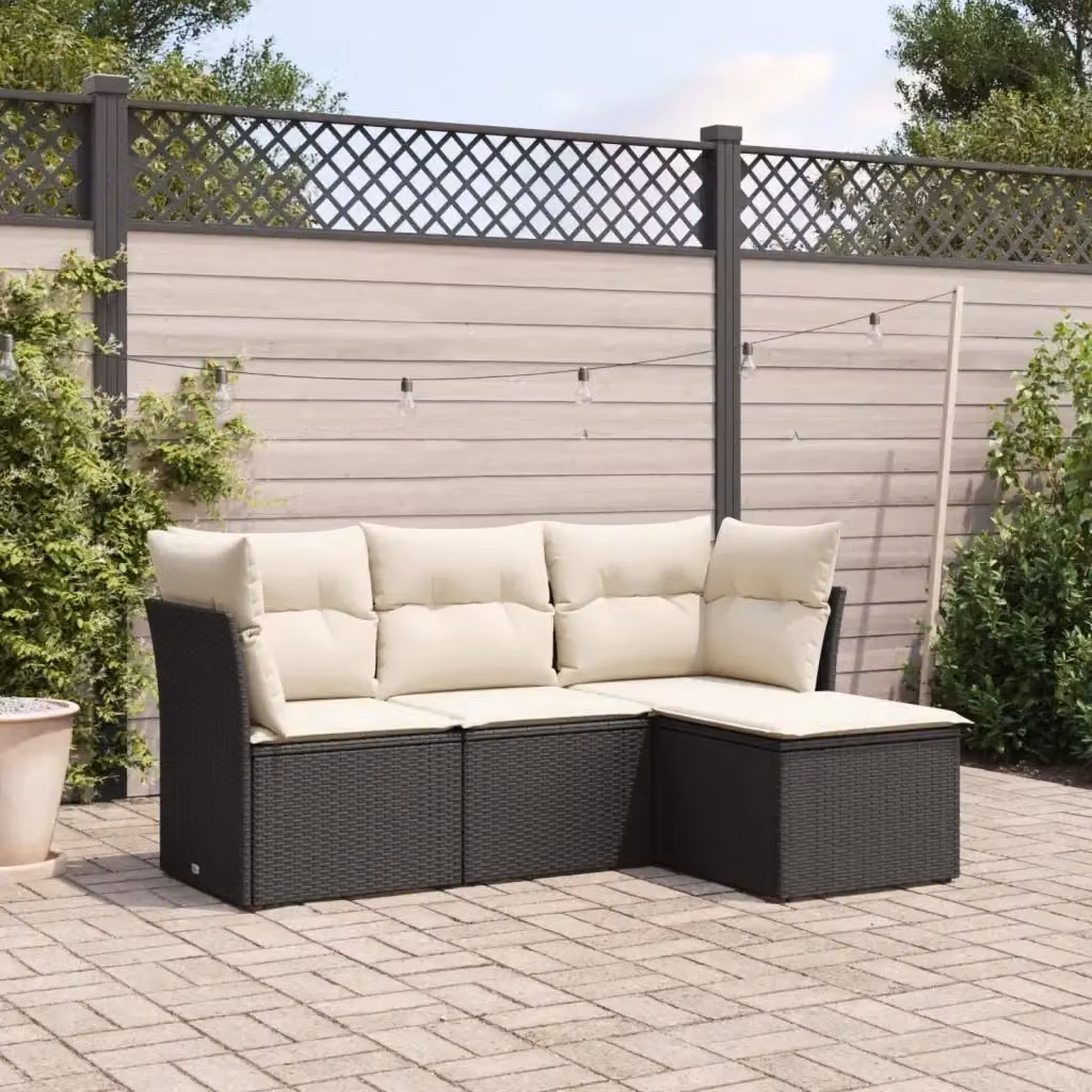 Set Salotto da Giardino Moderno a Forma di L con 4 Pezzi DESIGN IN, Colore Nero e Bianco, con Cuscini Inclusi e Struttura in Metallo e Polyrattan – 2