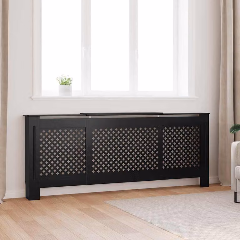 Copertura per radiatore vidaXL in MDF nera con finitura opaca L: 205 cm, H: 81,5 cm, P: 20,5 cm