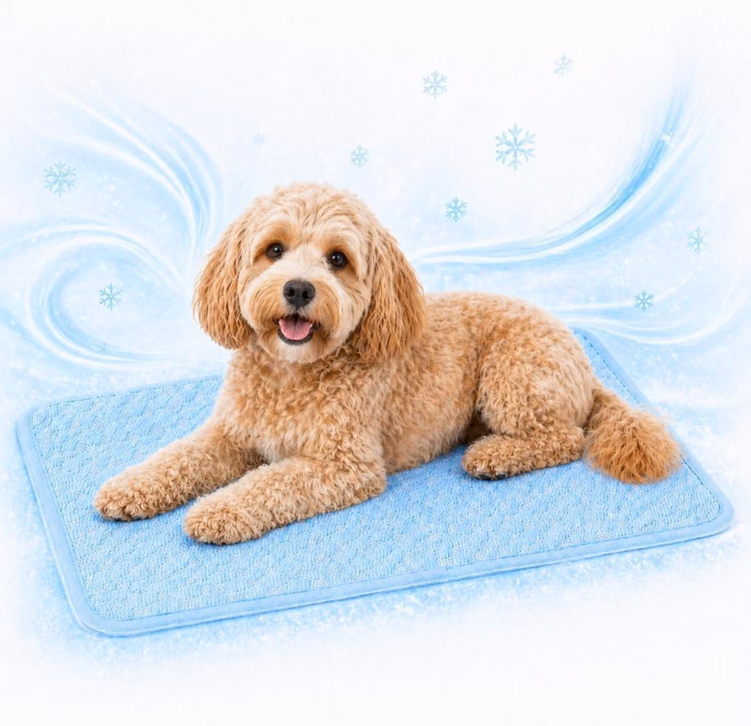 Tappetino refrigerante per cani e gatti, dimensioni 70 x 70 cm, colore blu, realizzato in poliestere effetto seta refrigerante, con base antiscivolo